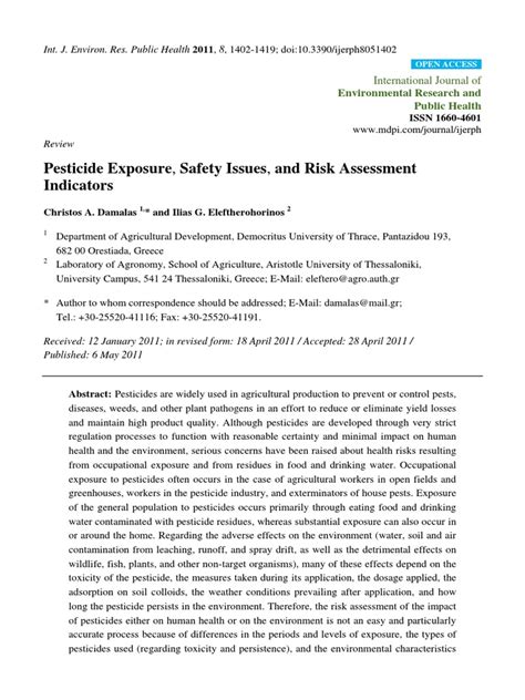 Pesticide Exposure, Safety Issues, and Risk Assessment Indicators